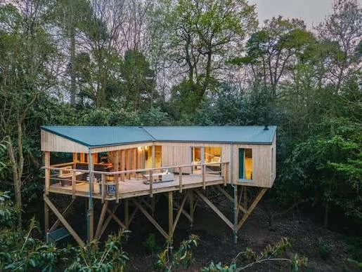 A low cabin and an elevated deck.