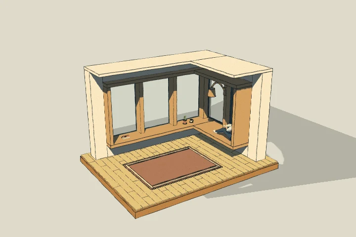 Illustrated model of timber corner window