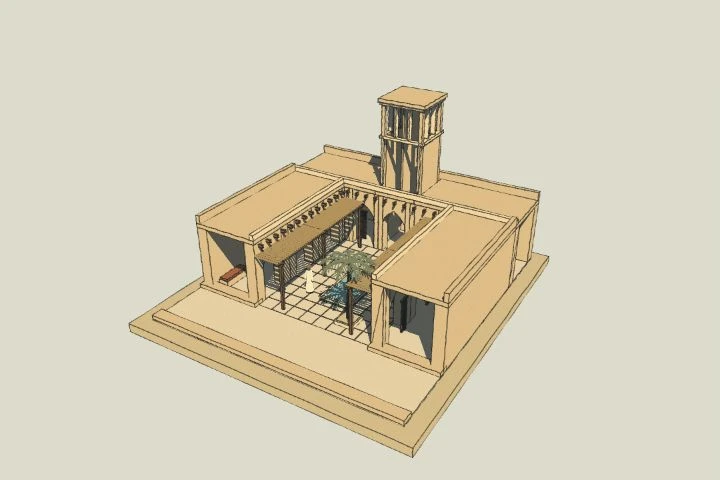 Illustrated model of desert wind catcher house
