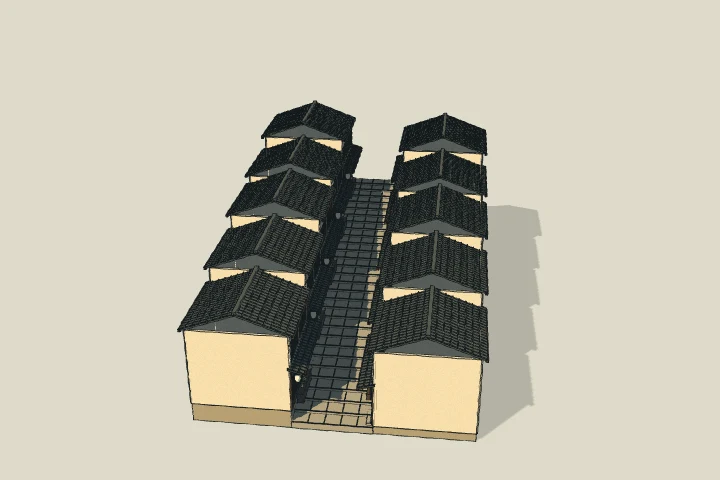 Illustrated model of machiya shopping street