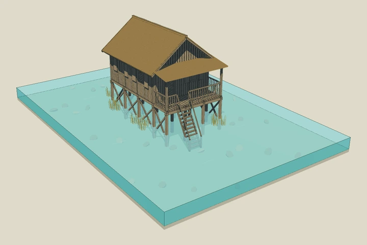 Illustrated model of stilt houses